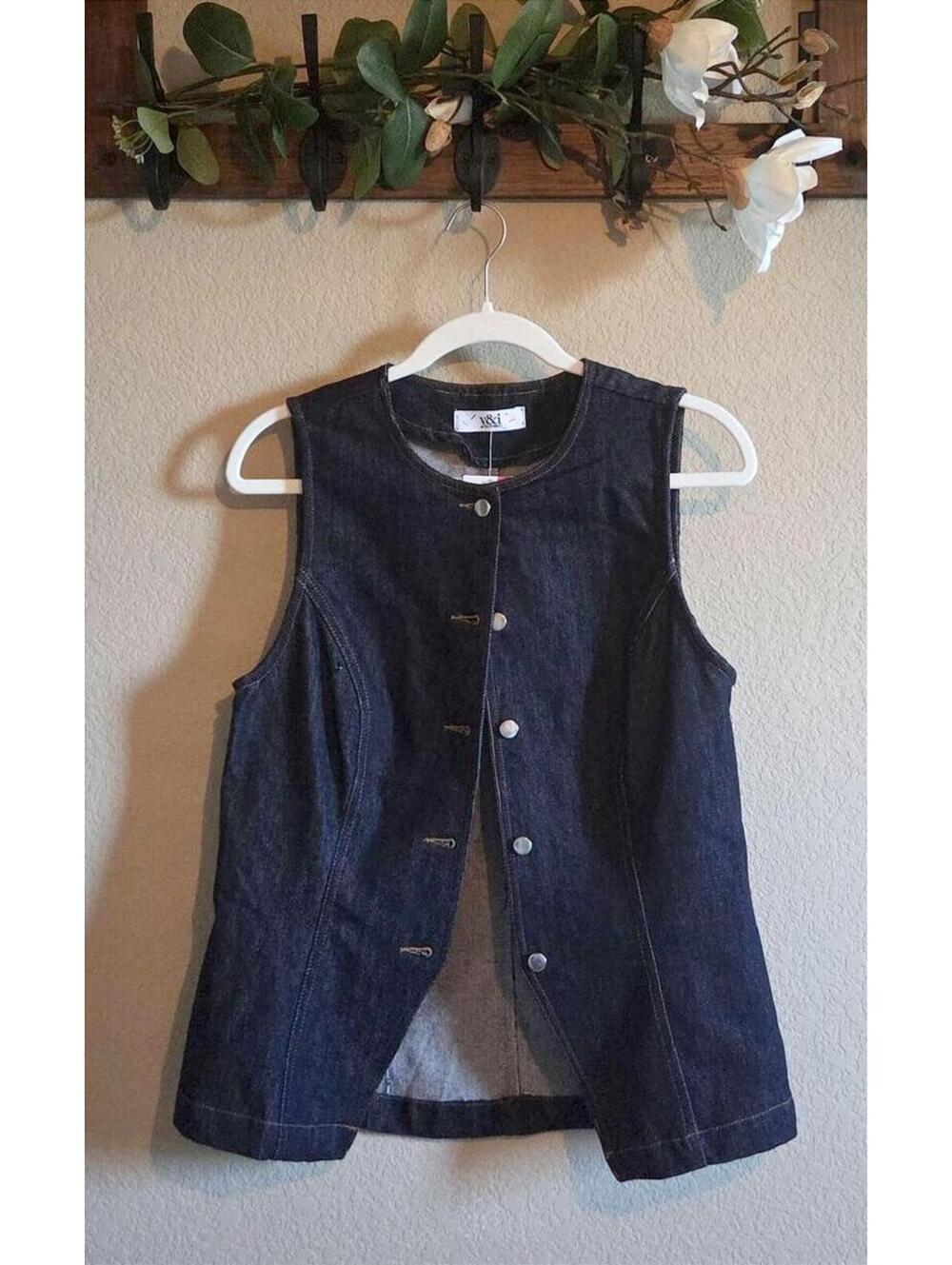 y&i Clothing Dark Blue Denim Sleeveless Button-Up Vest Size L